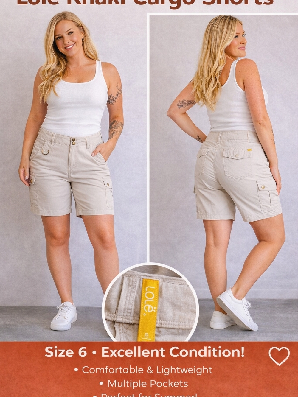 Lole Beige Cargo Shorts - Khaki